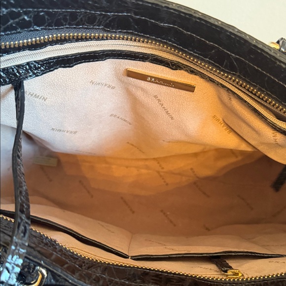 Brahmin Black Croc-Embossed Shoulder Bag